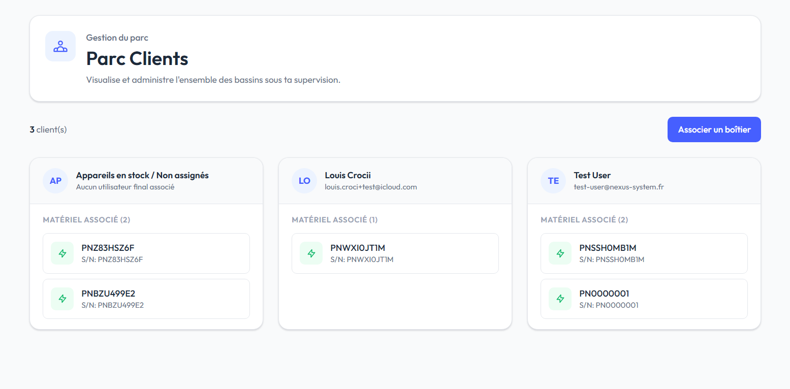 Pool Nexus Pro web interface: overview of a fleet of pools